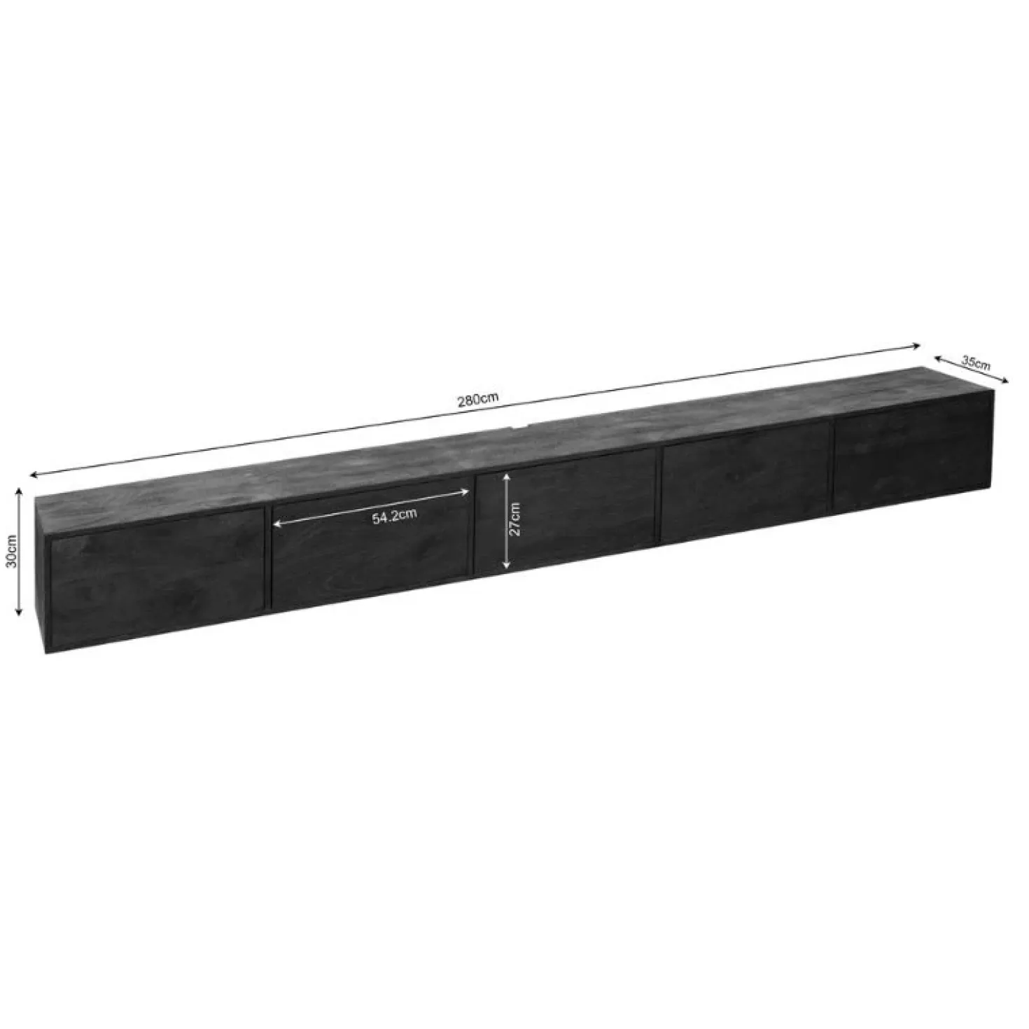 Zwevend Tv meubel Melanie Zwart 280 cm