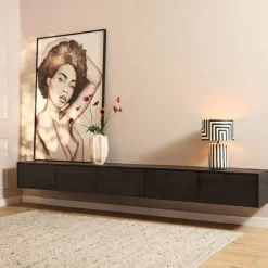Zwevend Tv meubel Melanie Zwart 280 cm